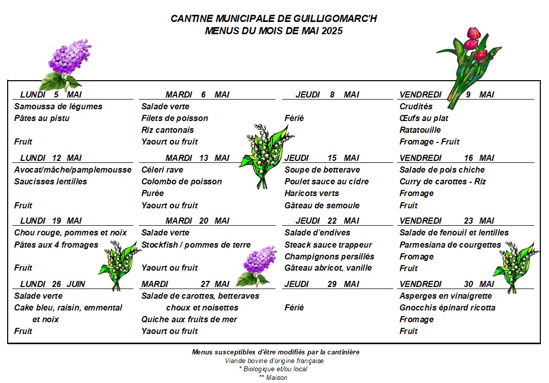 Menu mai 2025