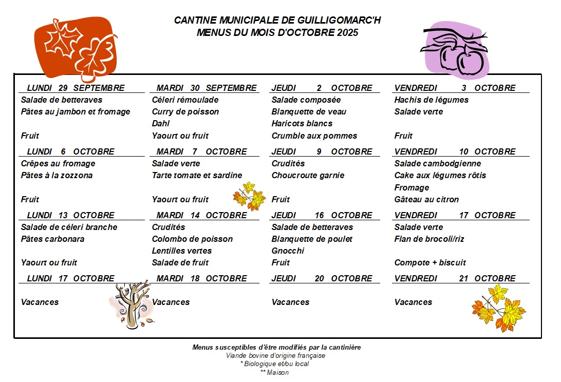 Menu octobre 2025