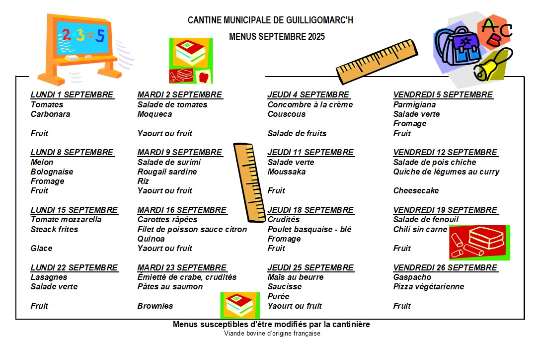 Menu septembre 2025